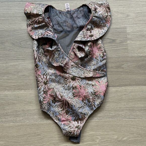 Victorias Secret Bodysuit Women Medium Brocade Dream Angel Ruffle Mesh Back - Picture 1 of 13